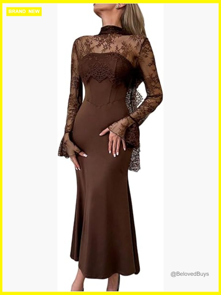 Lace Bodycon Maxi Dress Long Sleeve Formal Cocktail Prom Evening Gown